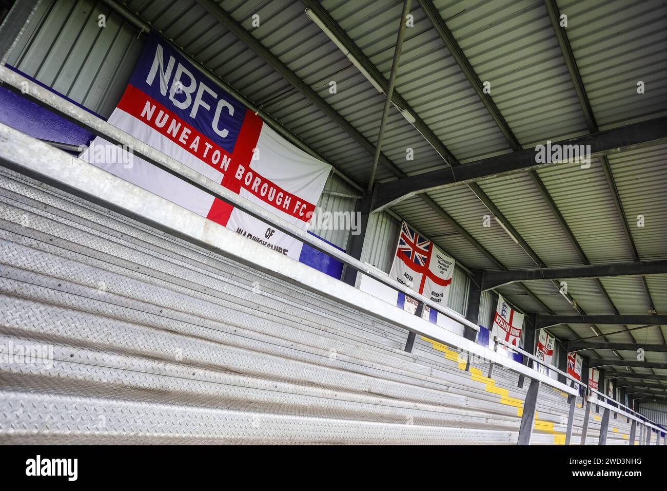 Il First Class Safety Stadium, Liberty Way, Nuneaton, sede del Nuneaton Borough Football Club. Foto Stock
