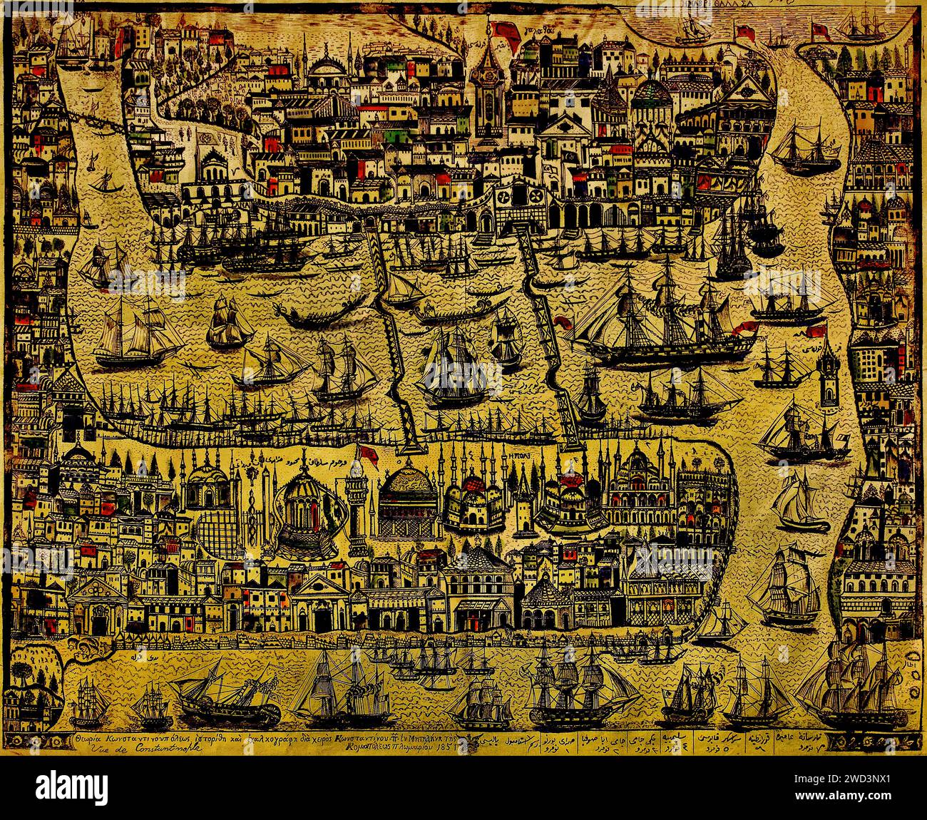 Veduta di Constantinopel 1851 mappa Museo, di Angelos Delivorrias Byzantium, Bosforo, Corno d'Oro, Palazzo Topkapi, Turchia Istanbul , turco Foto Stock