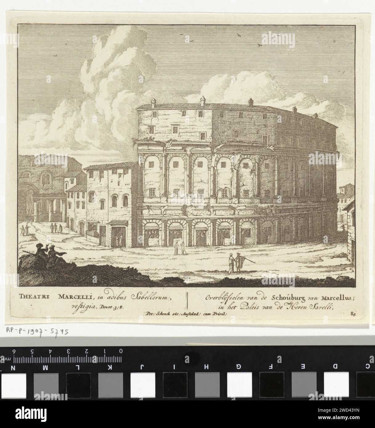 Theater van Marcellus a Roma, Pieter Schenk (i), 1675 - 1711 Stampa carta incisione teatro (edificio) Roma Foto Stock
