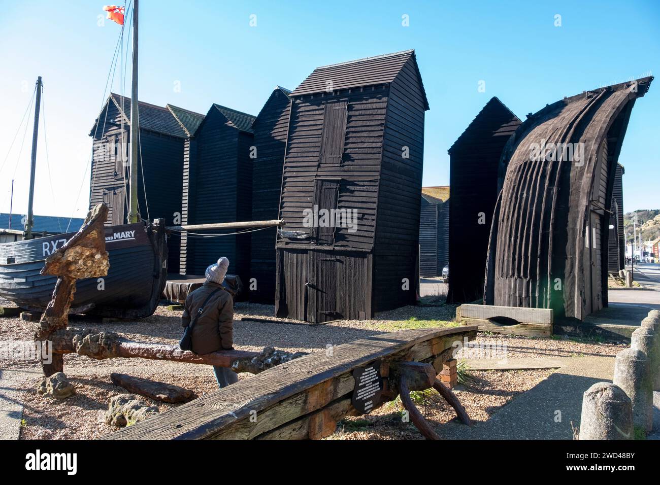 Capanne tradizionali in rete, Hastings, East Sussex, Regno Unito Foto Stock