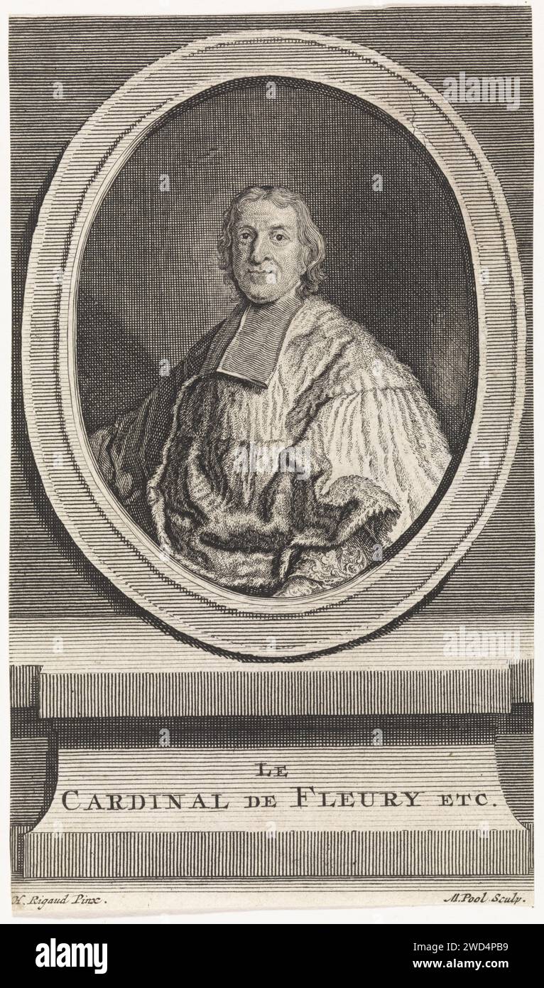 Ritratto di André-Hercule, Cardinale de Fleury, Matthijs Pool, dopo Hyacinthe Rigaud, 1696 - 1727 stampa Amsterdam paper etching Foto Stock