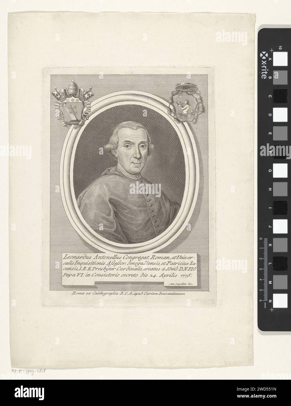 Ritratto del Cardinale Leonardo Antonelli, Antonio Capellano, 1745 - 1788 stampa Italia carta incisione personaggi storici. cardinale Foto Stock