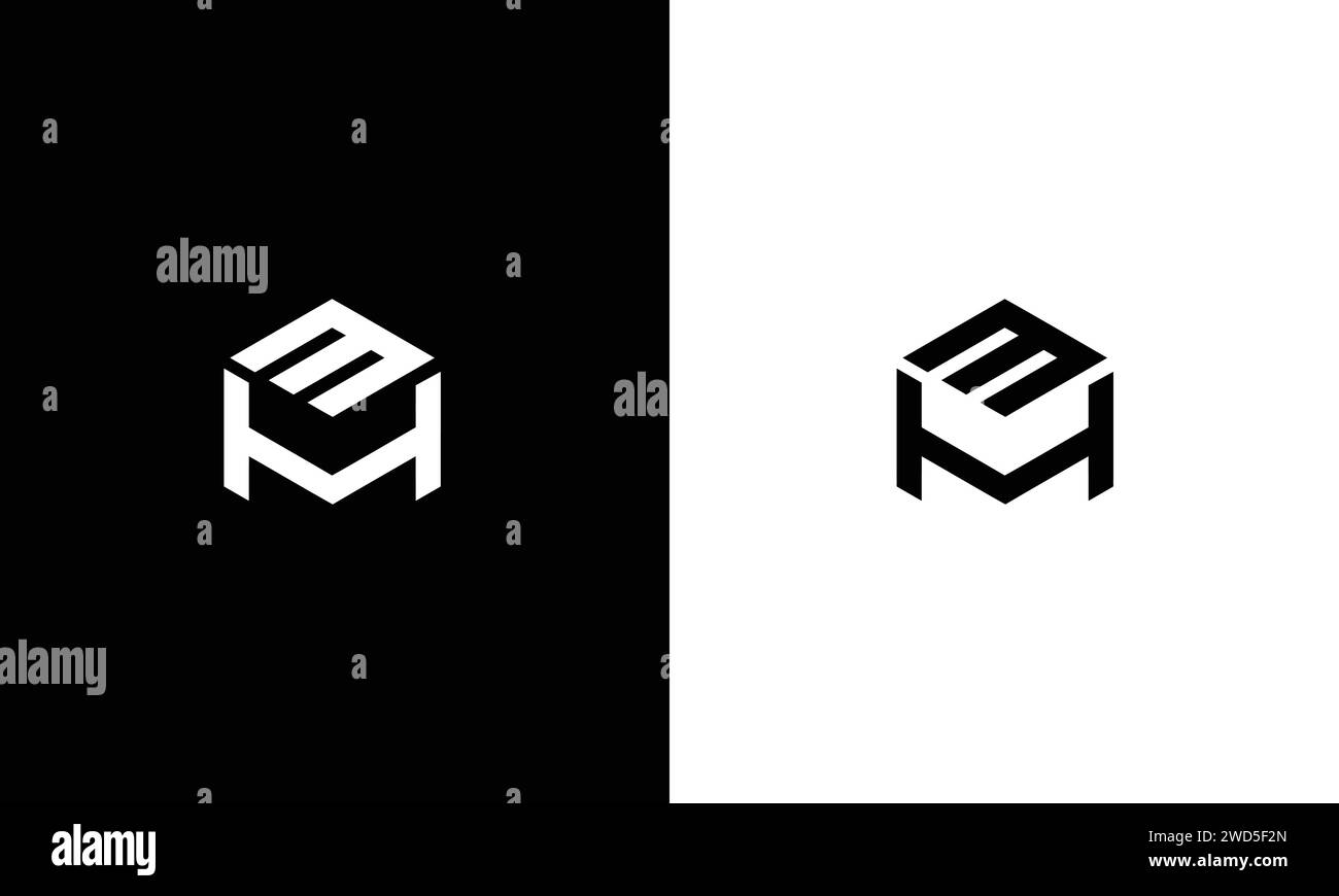 Design elegante e minimalista con logo MH HM in bianco e nero, logo con icona alfabetica iniziale Illustrazione Vettoriale