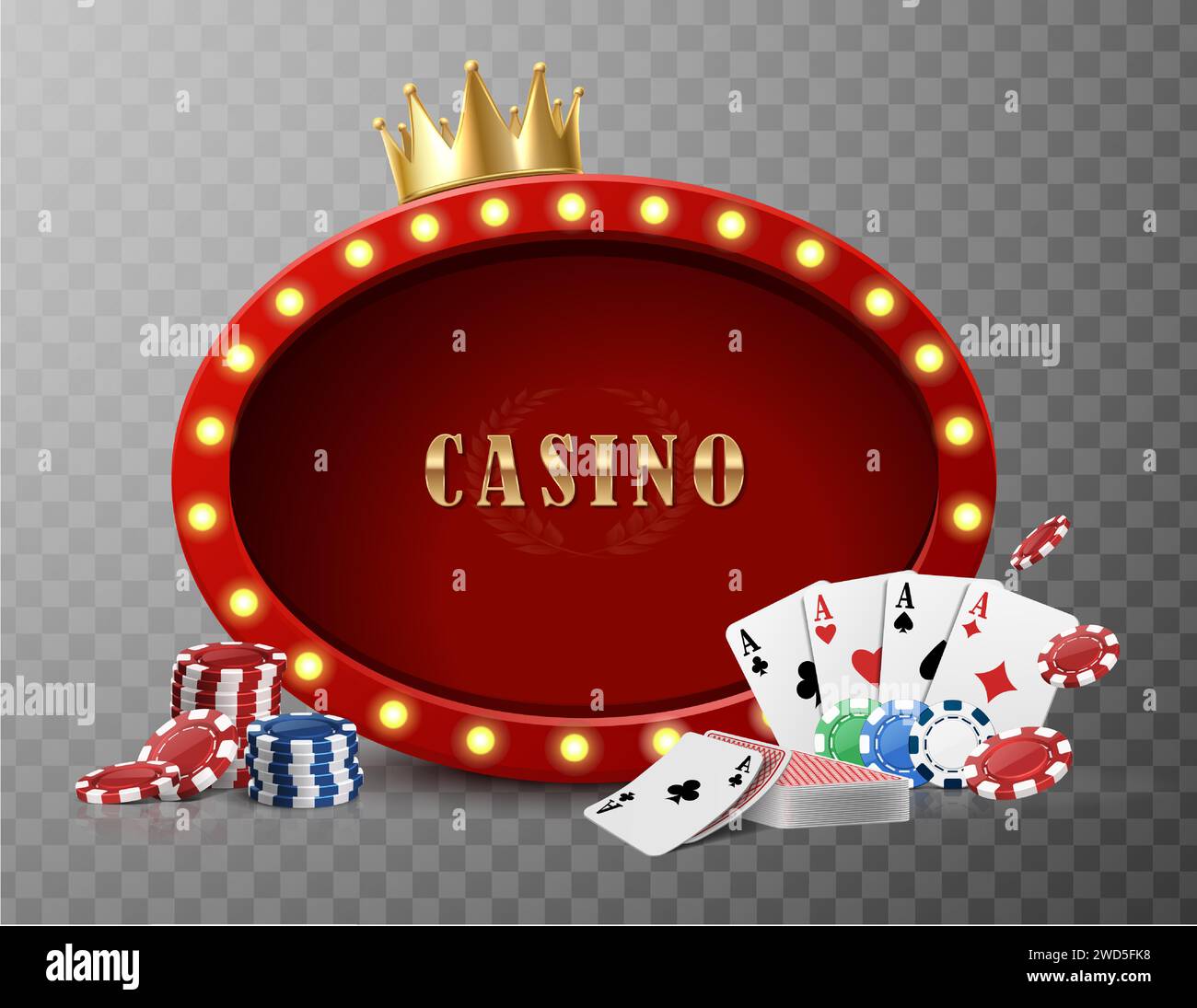 Banner casinò con , patatine e asce con dadi, icone realistiche. Illustrazione Vettoriale