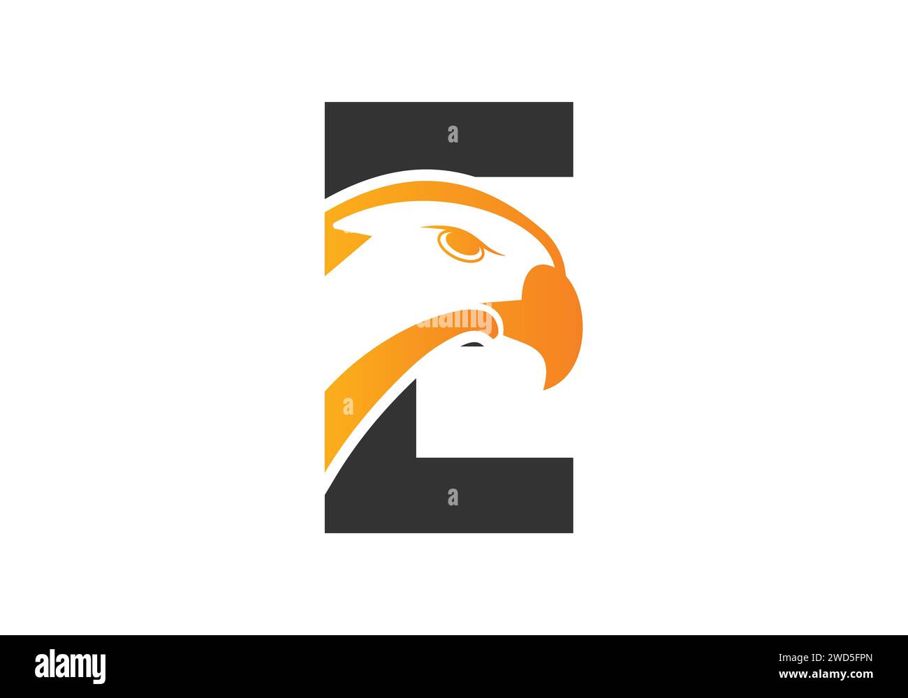 Modello Vector per design con logo Letter e Eagle Head. Design moderno del logo per l'identità aziendale. Illustrazione Vettoriale