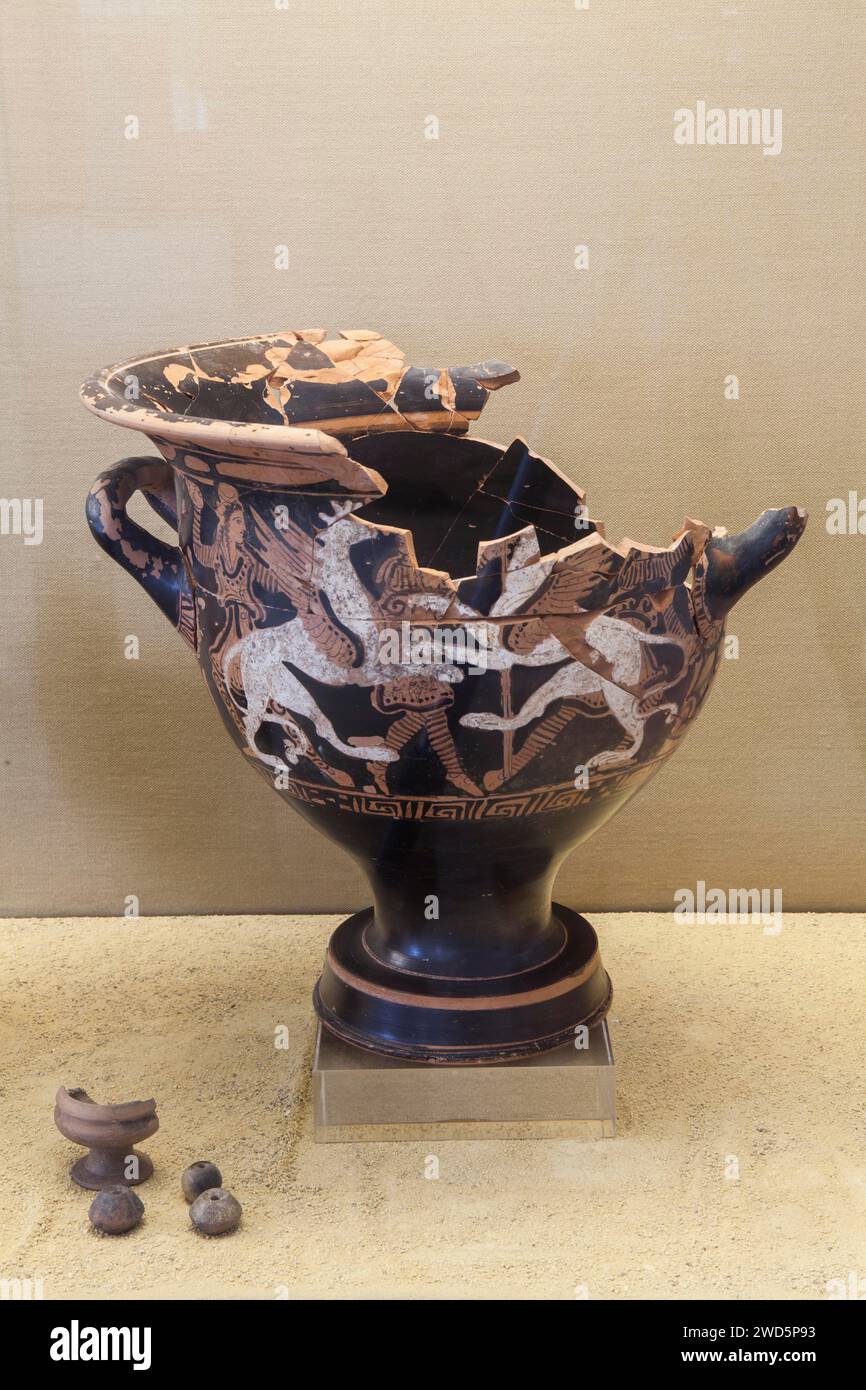 Vaso greco del IV secolo d.C., museo archeologico di Linares, provincia di Jaen, Spagna Foto Stock