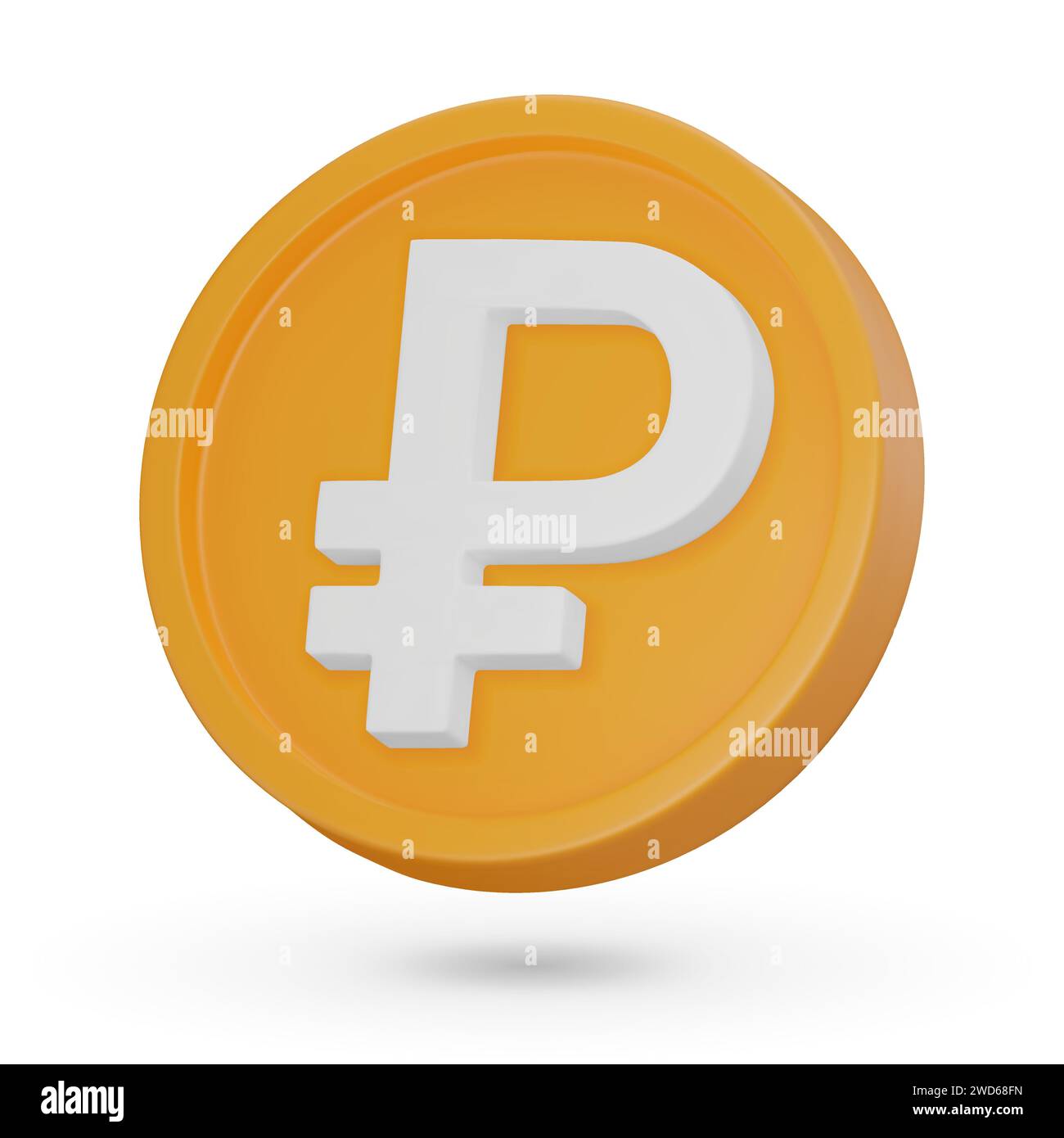 Moneta 3D. Il rublo russo. Simbolo della valuta, icona 3D. Segno vettoriale isolato su sfondo bianco. Illustrazione Vettoriale