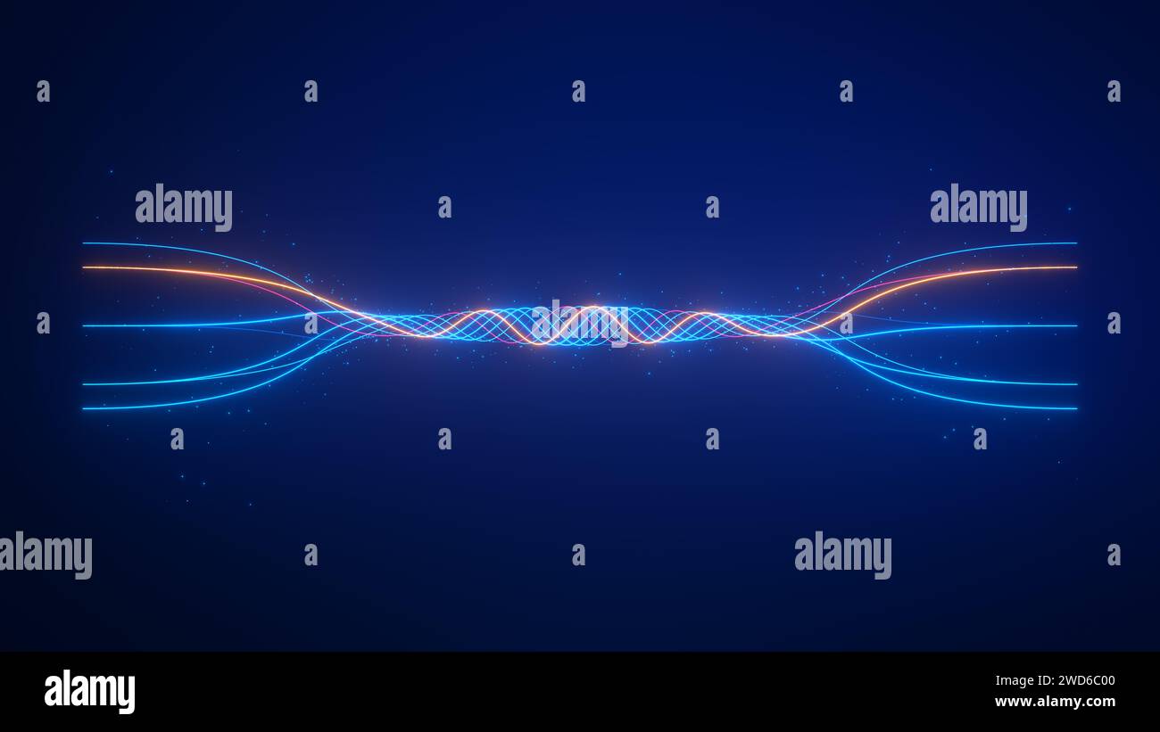 Tecnologia di rete neurale AI. Analisi dei dati, scienza dei dati, apprendimento automatico e illustrazione della trasmissione dei segnali. Comunicazione, intelligenza artificiale Foto Stock