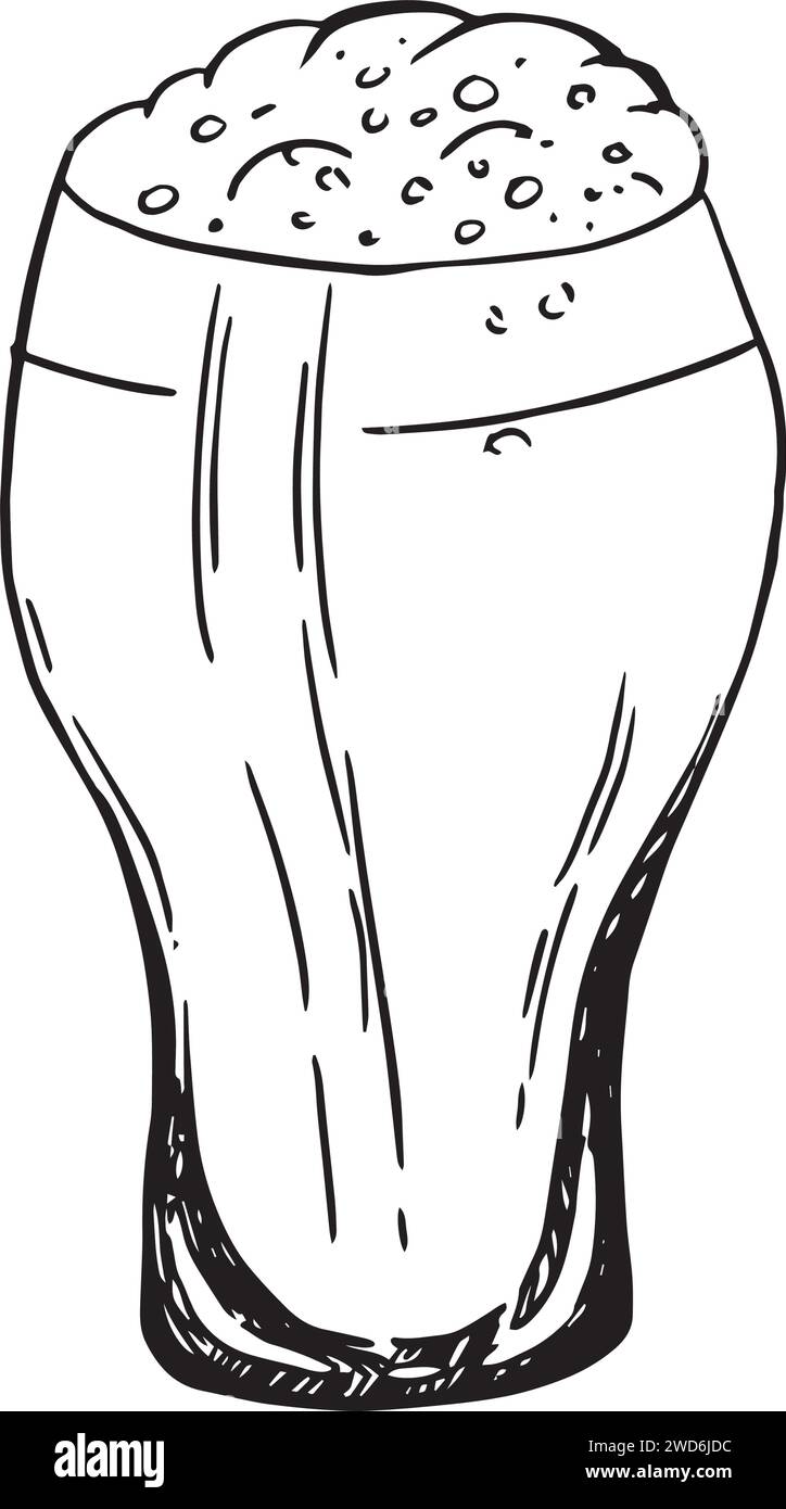 Disegni a mano in stile artistico cartoni animati in vetro da birra arte vettoriale. Isolato su sfondo bianco. Illustrazione Vettoriale