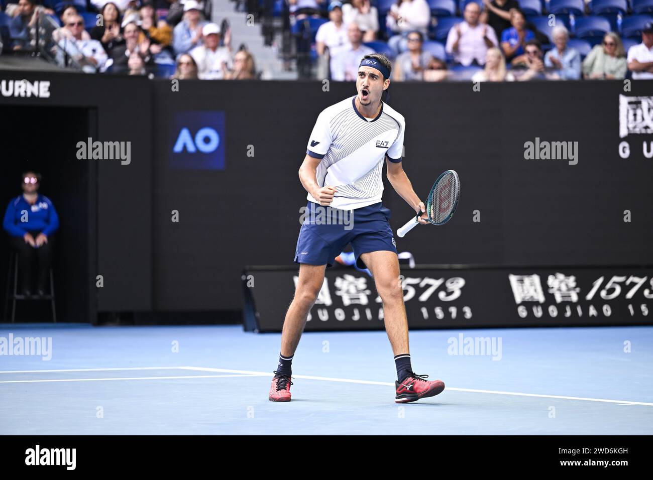 Lorenzo Sonego durante l'Australian Open AO 2024 Grand Slam torneo di tennis il 18 gennaio 2024 al Melbourne Park in Australia. Foto Victor Joly / DPPI Foto Stock