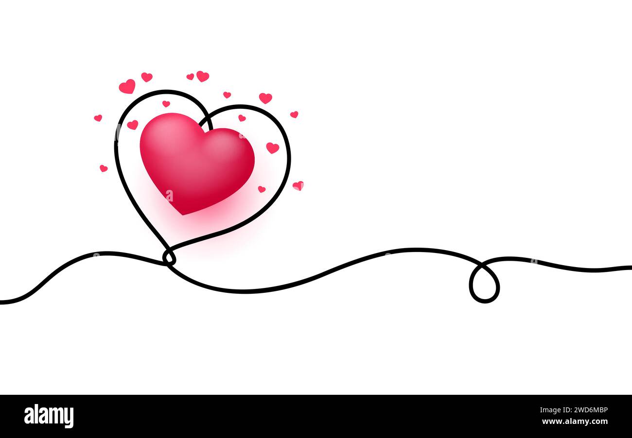 Heart line art, cartolina Happy Valentines Day, 14 febbraio. Vettore Illustrazione Vettoriale