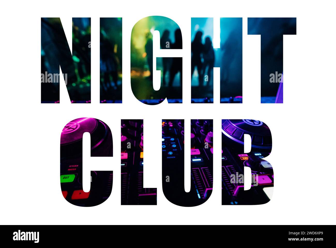 Testo Night Club su sfondo bianco. Lettering di design creativo Foto Stock