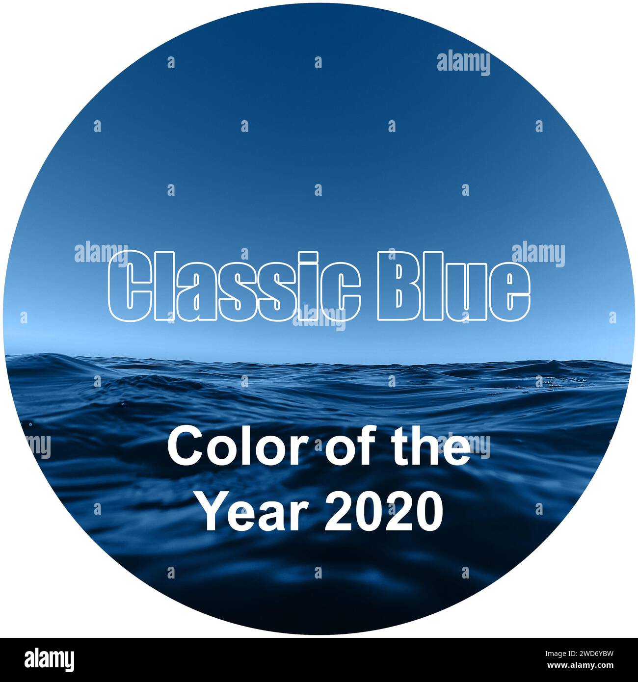 Classico colore blu dell'anno 2020. Concetto di tendenza dei colori principali. Sfondo naturale rotondo di mare e cielo Foto Stock