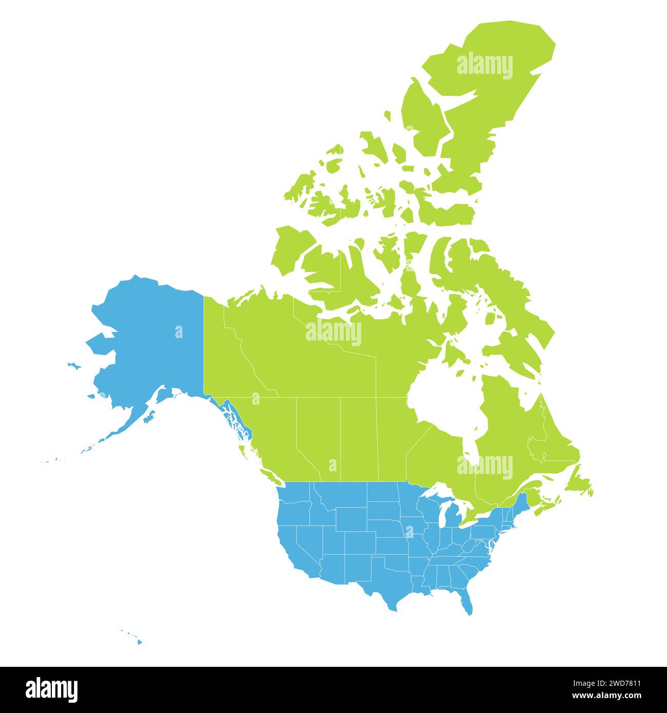 Mappa politica delle divisioni amministrative degli Stati Uniti e del Messico. Mappa vettoriale vuota Illustrazione Vettoriale