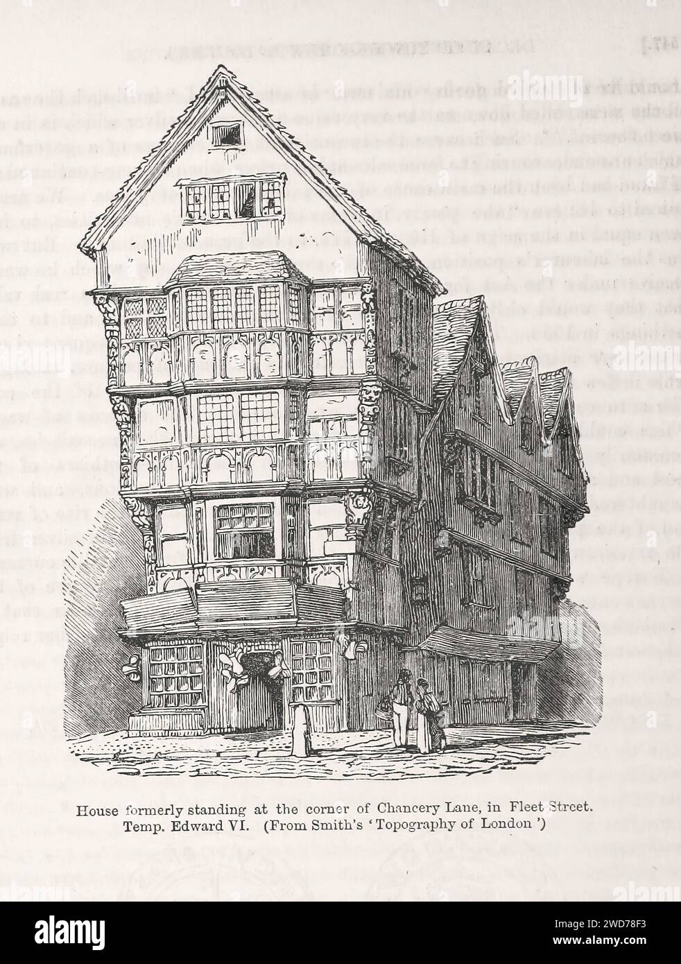 CASA CHE SI TROVAVA ALL'ANGOLO DI CHANCERY LANE, IN FLEET STREET. TEMP. EDWARD VI (FROM SMITH'S 'TOPOGRAPHY OF LONDON') - immagine tratta da 'The Popular History of England: An Illustrated History of Society and Government from the Early Period to Our OwnTimes by Charles KNIGHT - London. Bradbury ed Evans. 1856-1862 Foto Stock