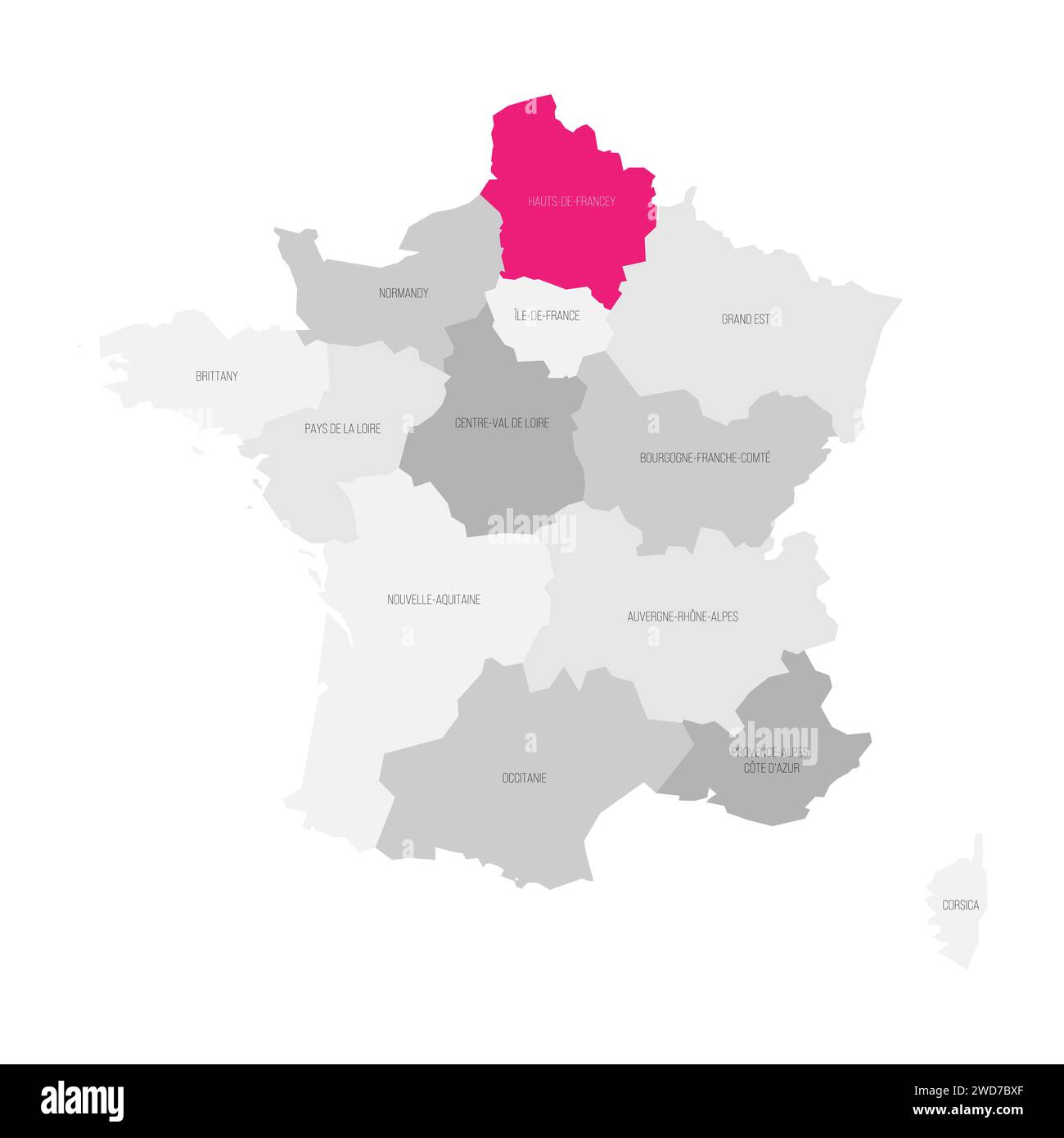 Hauts-de-France - mappa della divisione amministrativa, regione, evidenziata in rosa nella mappa della Francia Illustrazione Vettoriale
