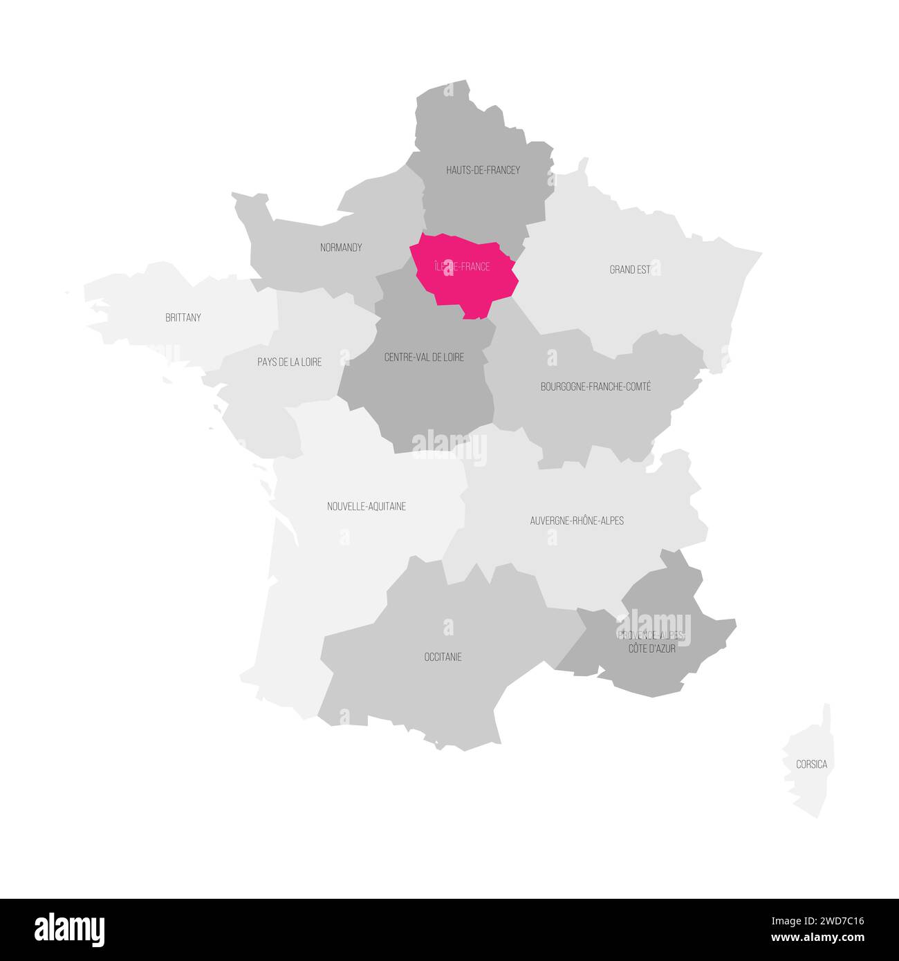 Ile-de-France - mappa della divisione amministrativa, regione, evidenziata in rosa nella mappa della Francia Illustrazione Vettoriale