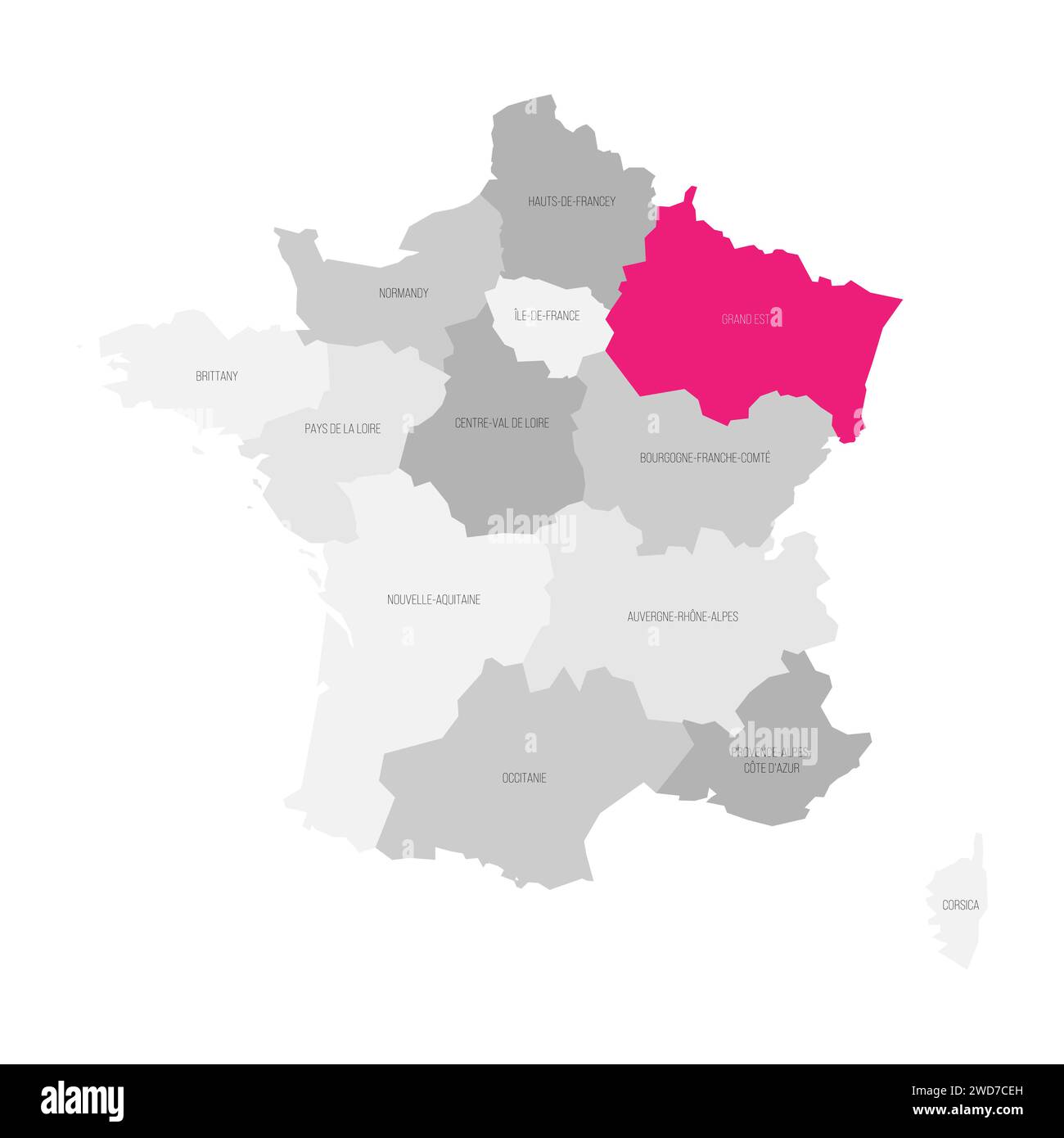 Grand Est - mappa della divisione amministrativa, regione rosa evidenziata nella mappa della Francia Illustrazione Vettoriale