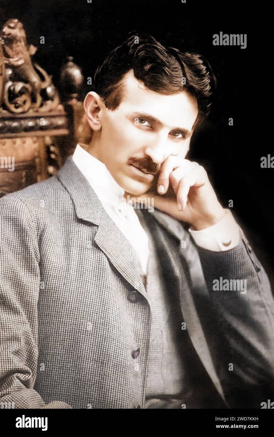 Ritratto colorato di Nikola Tesla (1856-1943) all'età di 40 anni Foto Stock