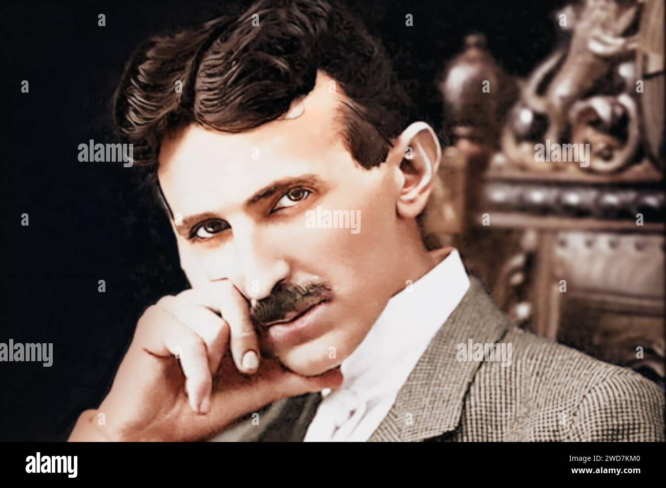 Ritratto di Nikola Tesla (1856-1943) all'età di 40 anni. Foto a colori Foto Stock