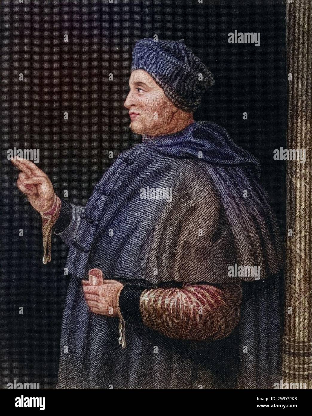 Thomas Wolsey (1475?-1530) Englischer Staatsmann und Kirchenmann, Erzbischof von York, 1515 vom Papst zum Kardinal ernannt und am Weihnachtsabend desselben Jahres von Heinrich VIII zum Lordkanzler von England, fiel beim König in Ungnade wegen der Verzögerung des Scheidungsverfahrens gegen Katharina von Aragon, starb auf dem Weg nach London als Gefangener, Stich aus the World's Great Men (Londra, um 1870), Historisch, digital restaurierte Reproduktion von einer Vorlage aus dem 19. Jahrhundert, data record non indicata Foto Stock