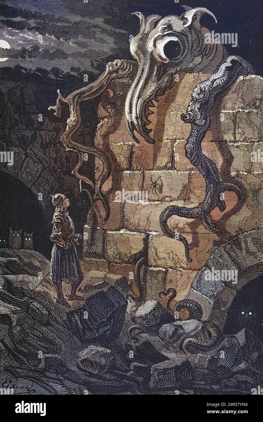Illustrazione von Gustave Dore (1832-1883) für Das knorrige Monster aus die leggenda von Croquemitaine von Tom Hood, Historisch, digital restaurierte Reproduktion von einer Vorlage aus dem 19. Jahrhundert, data record non indicata Foto Stock