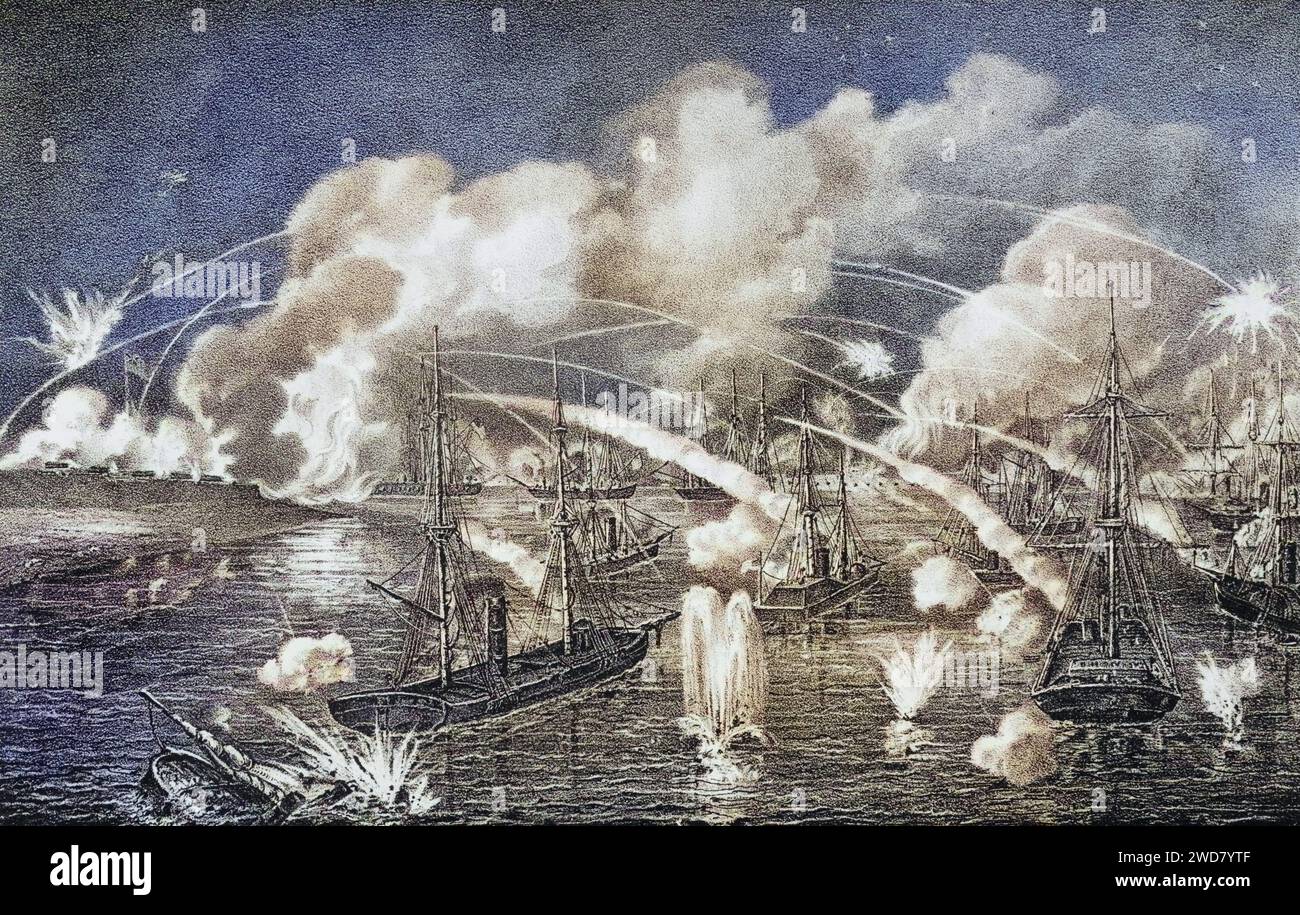 Mitternächtliches Marinebombardement von Fort Jackson Louisiana 1862, USA, Historisch, digital restaurierte Reproduktion von einer Vorlage aus dem 19. Jahrhundert, data record non indicata Foto Stock