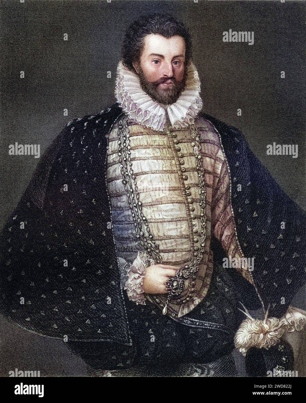 Sir Christopher Hatton, 1540-1591. Günstling von Elisabeth I. und Lordkanzler von England von 1587-1591. Aus dem Buch Lodge's British Portraits erschienen in London 1823., Historisch, digital restaurierte Reproduktion von einer Vorlage aus dem 19. Jahrhundert, data record non indicata Foto Stock