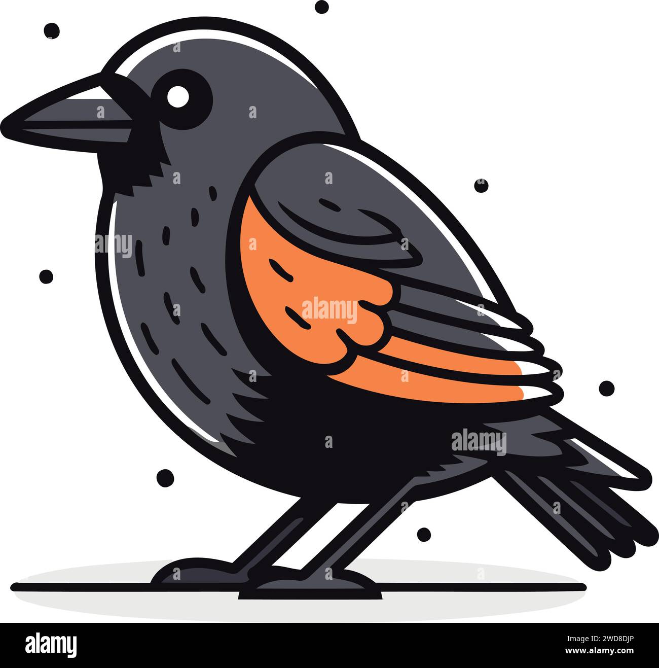 Carino illustrazione vettoriale dei cartoni animati Blackbird. Piccolo uccello carino. Illustrazione Vettoriale