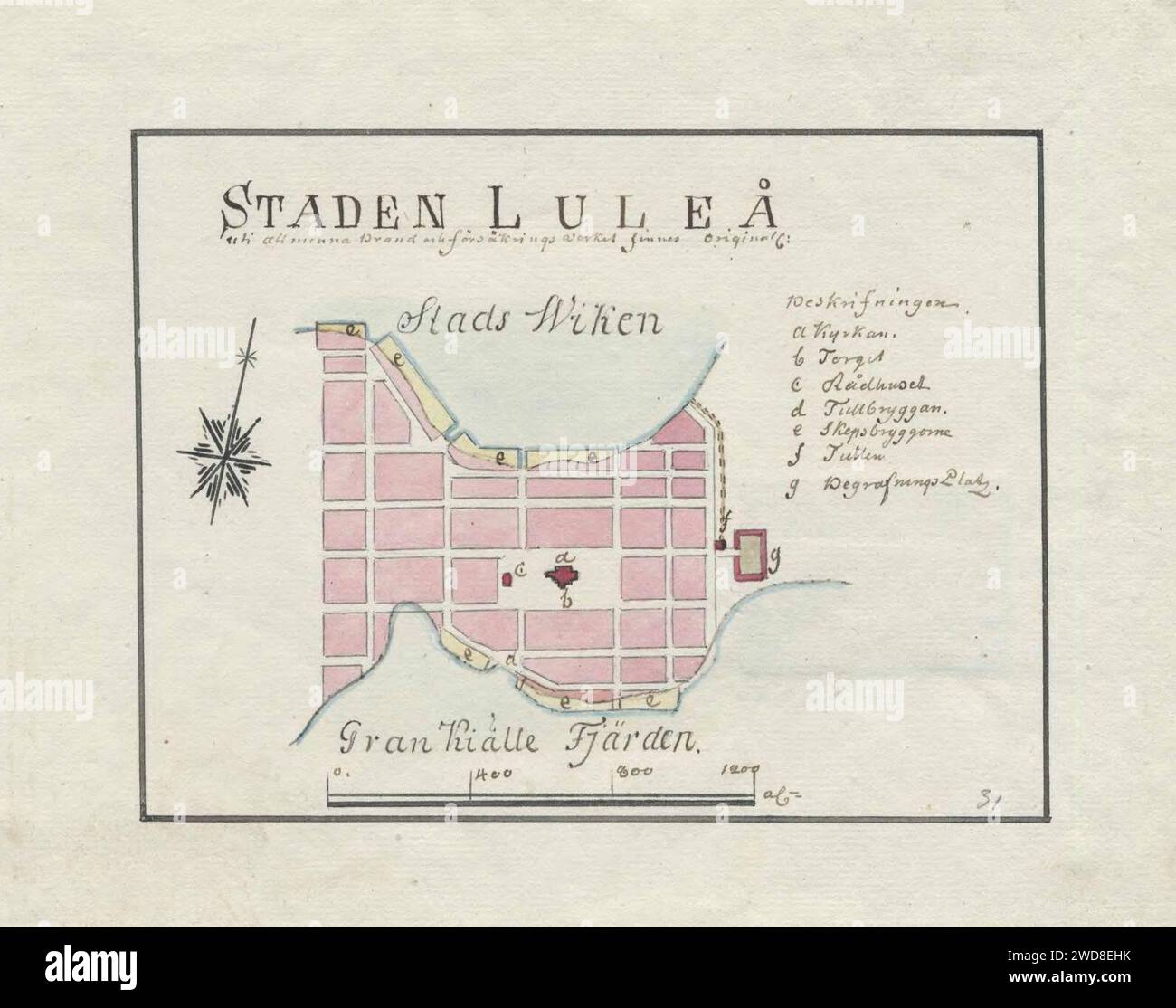 Mappa del XVIII secolo di Luleå, Svezia. Foto Stock