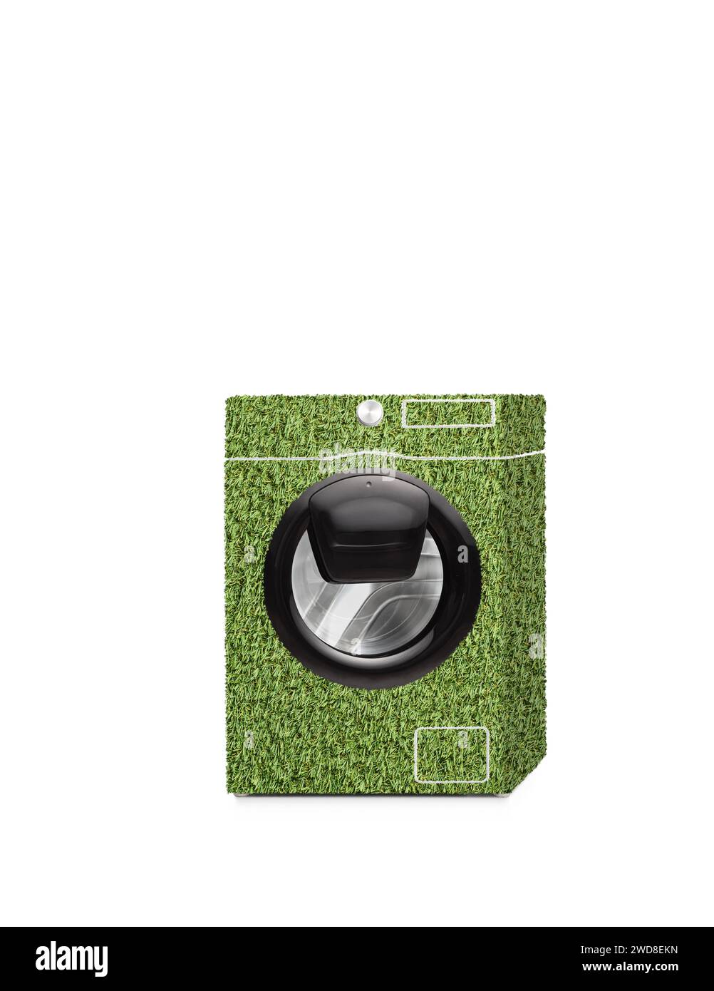 Foto studio di una lavatrice verde a risparmio energetico isolata su sfondo bianco Foto Stock