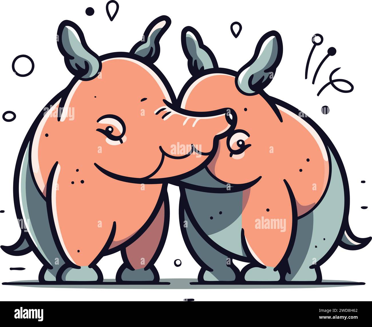 Simpatica coppia di rinoceronti innamorata. Illustrazione vettoriale. Illustrazione Vettoriale