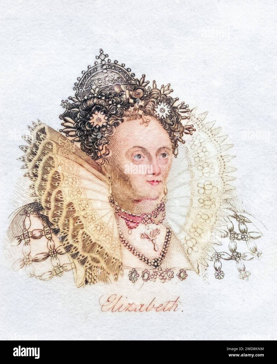 Elisabeth I. 1533-1603 Königin von England aus dem Buch Crabbs Historical Dictionary aus 1825, Historisch, digital restaurierte Reproduktion von einer Vorlage aus dem 19. Jahrhundert, data record non indicata Foto Stock