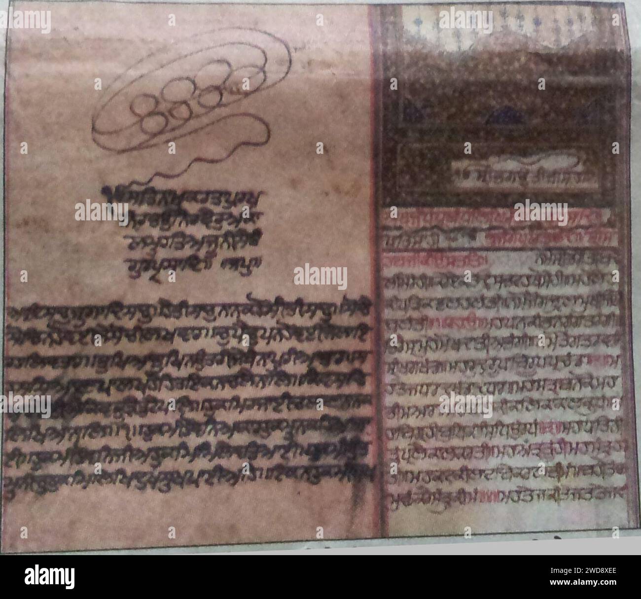 Manoscritti Guru Granth Sahib e Dasam Granth risalenti a 300 anni fa trovati nei villaggi di Maharashtra e Hyderabad. Foto Stock