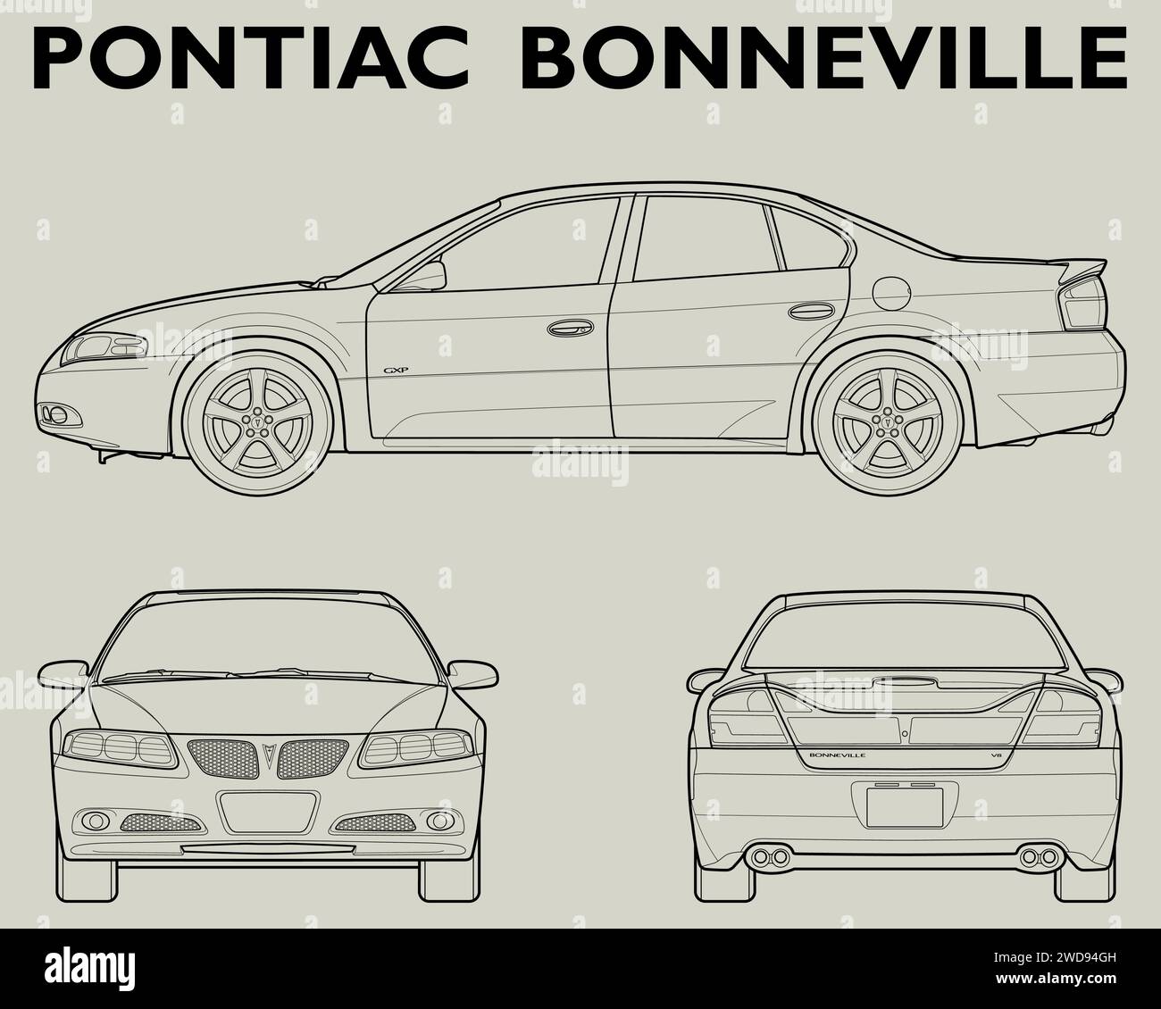 2005 Pontiac Bonneville, progetto per auto Illustrazione Vettoriale