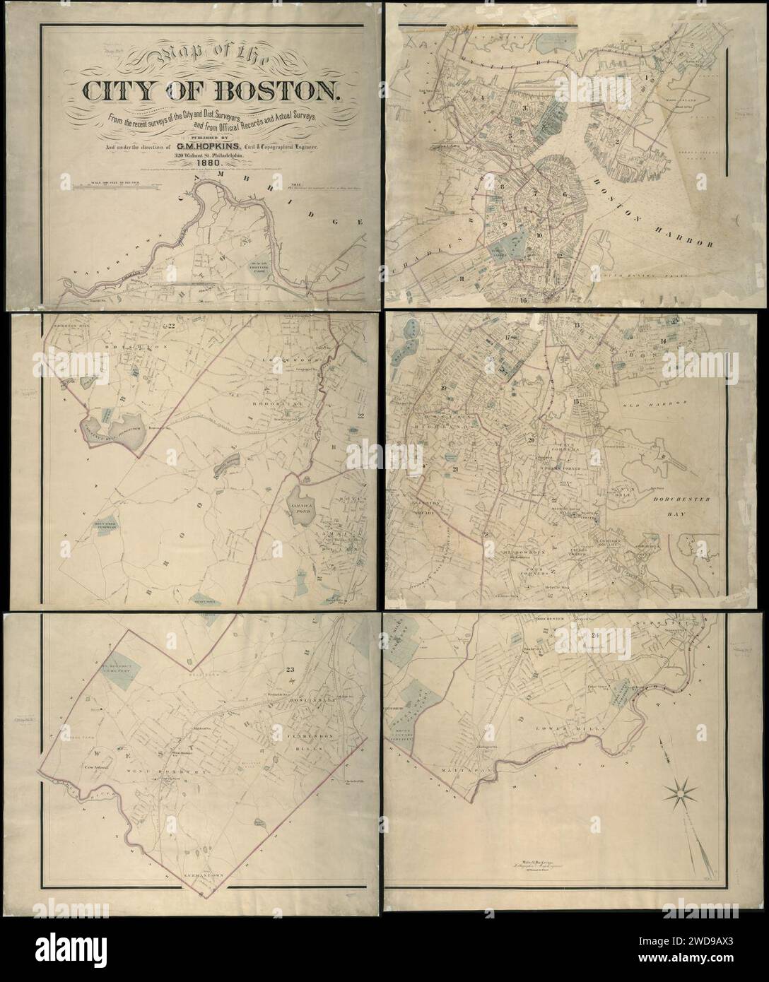 1880 Mappa della città di Boston, dai recenti sondaggi della città e del distr. Surveyors, e da documenti ufficiali e indagini effettive, Walter S. MacCormac, G. M. Hopkins & Co, Foto Stock