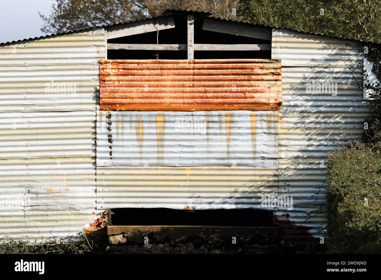 Stagnato arrugginito per uso agricolo, rurale Monmouthshire, Galles Regno Unito Foto Stock