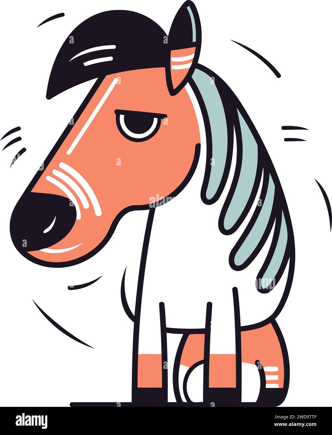 Illustrazione del vettore equestre. Carino cavallo doodle dei cartoni animati. Illustrazione Vettoriale