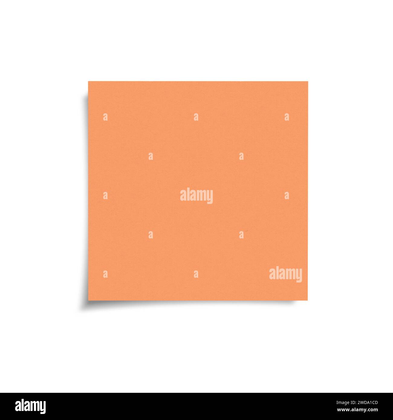Nota adesiva di colore arancione con ombreggiatura isolata su sfondo bianco, carta adesiva per la visione anteriore con spazio per la copia Foto Stock