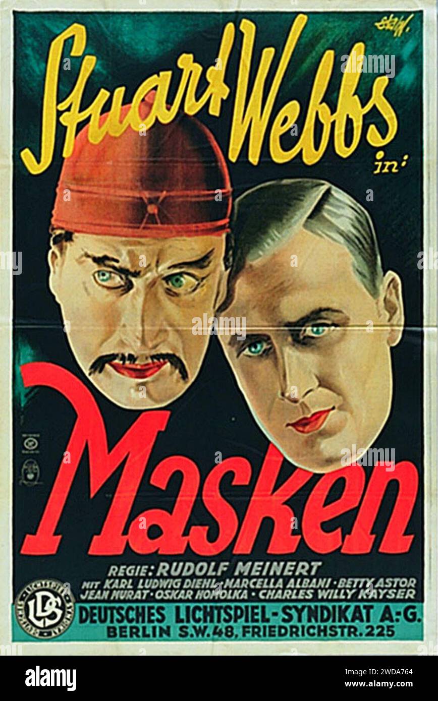 1929-1930 Erich Ludwig Stahl Filmplakat für den Stummfilm Masken in der Reihe Stuart Webbs, Deutsches Lichtspiel-Syndikat AG. Foto Stock