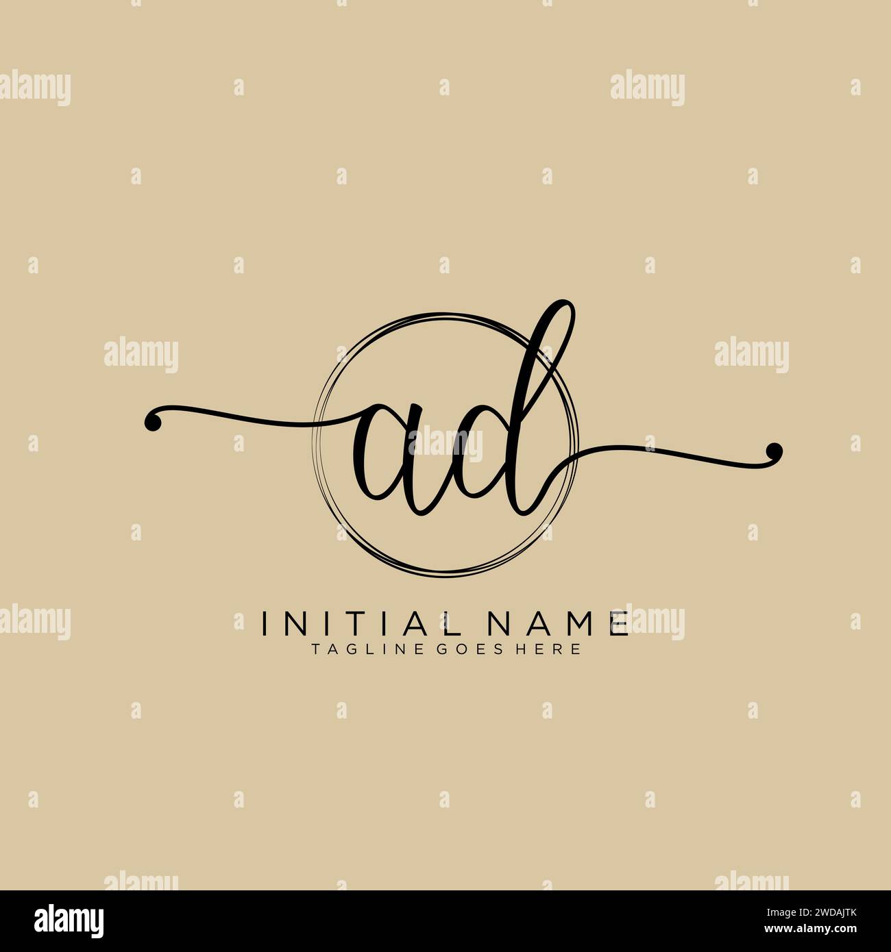 Logo scritto a mano iniziale con cerchio Illustrazione Vettoriale