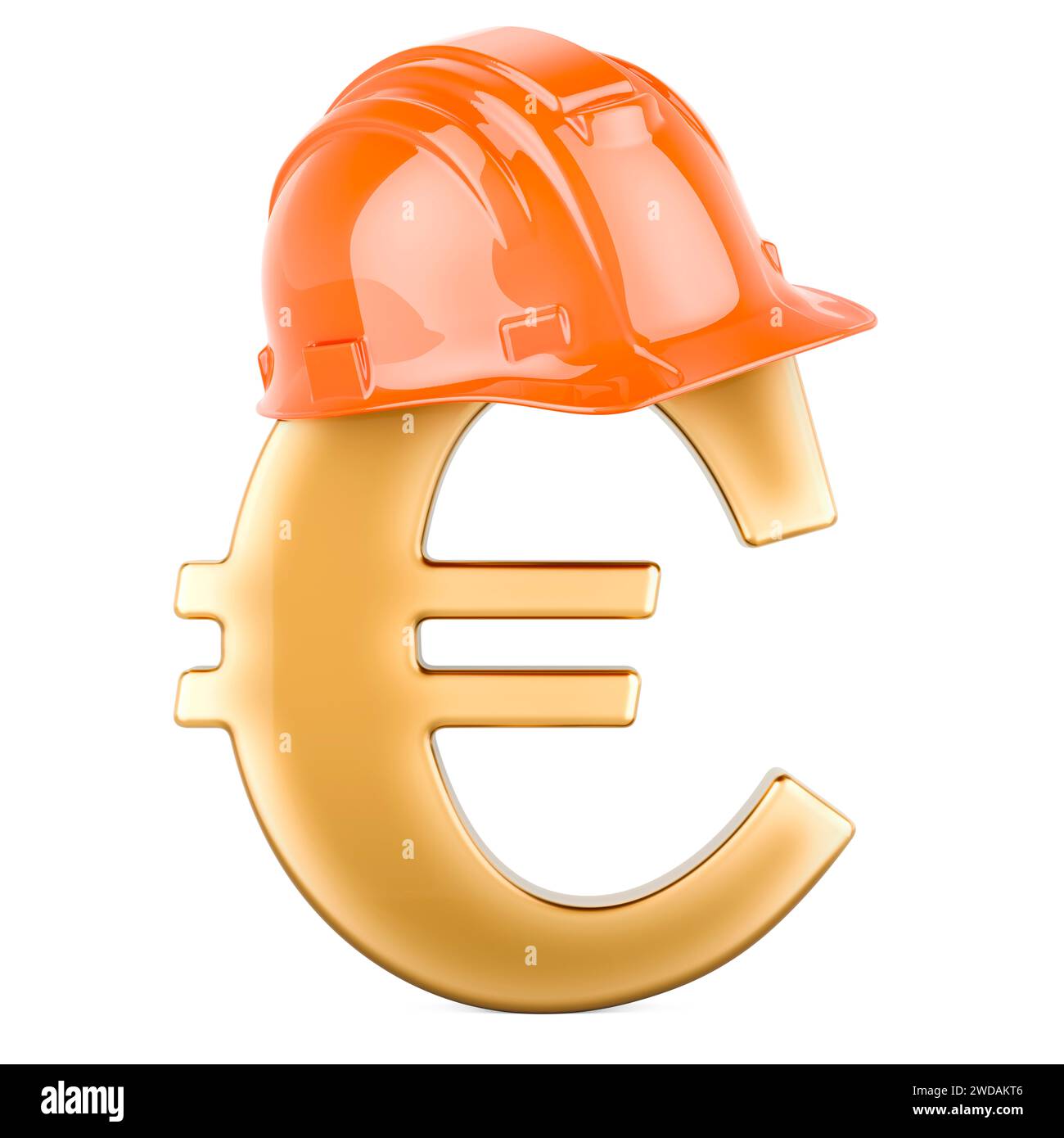 Simbolo euro con elmetto, rendering 3D isolato su sfondo bianco Foto Stock