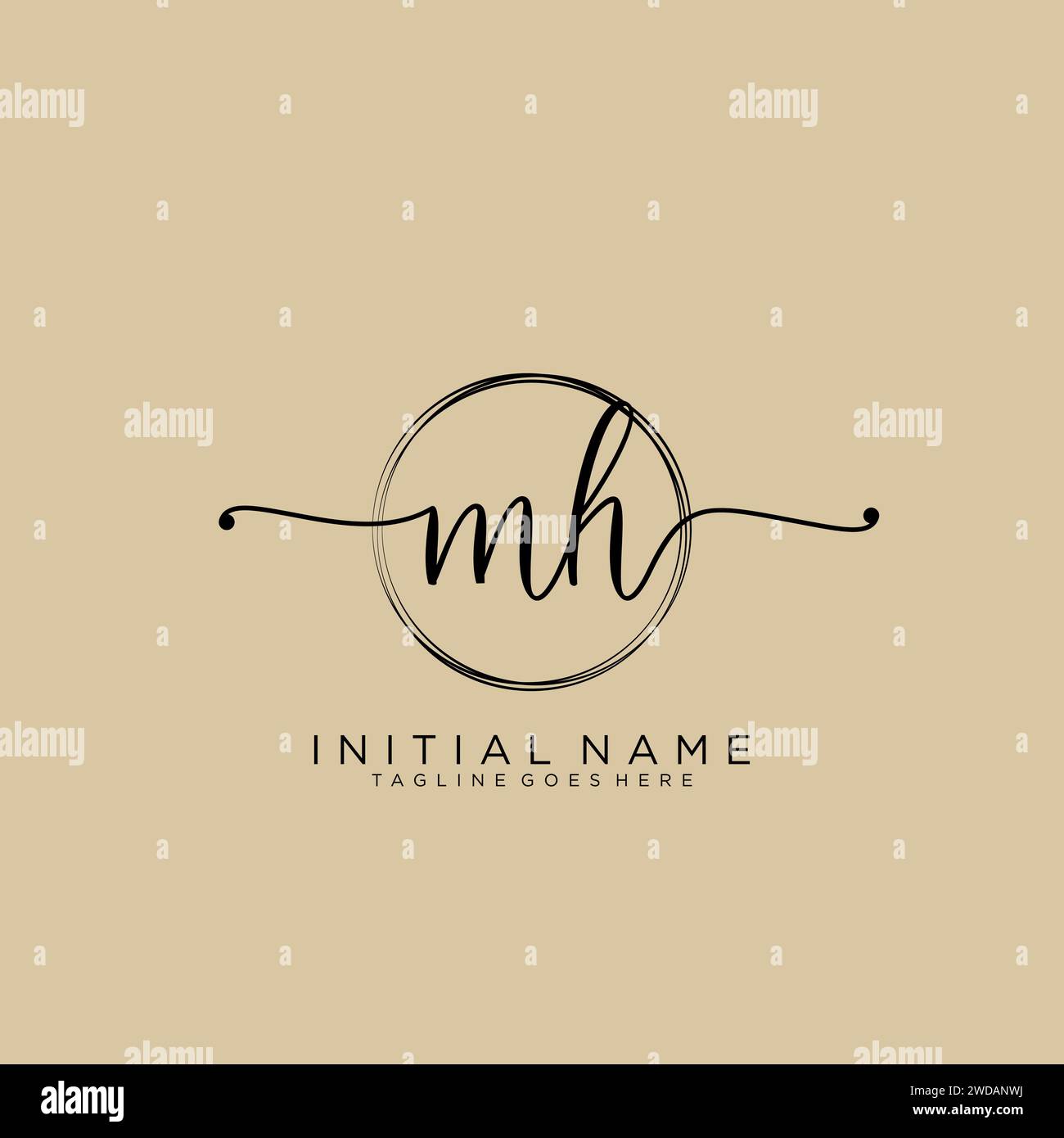 Logo di scrittura iniziale MH con cerchio Illustrazione Vettoriale