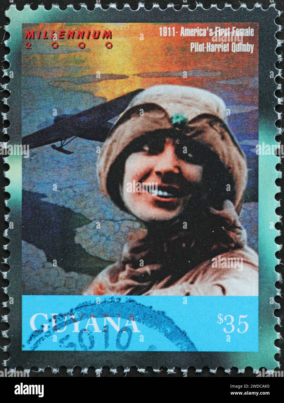 La prima donna pilota d'America nel 1911 sul francobollo Foto Stock