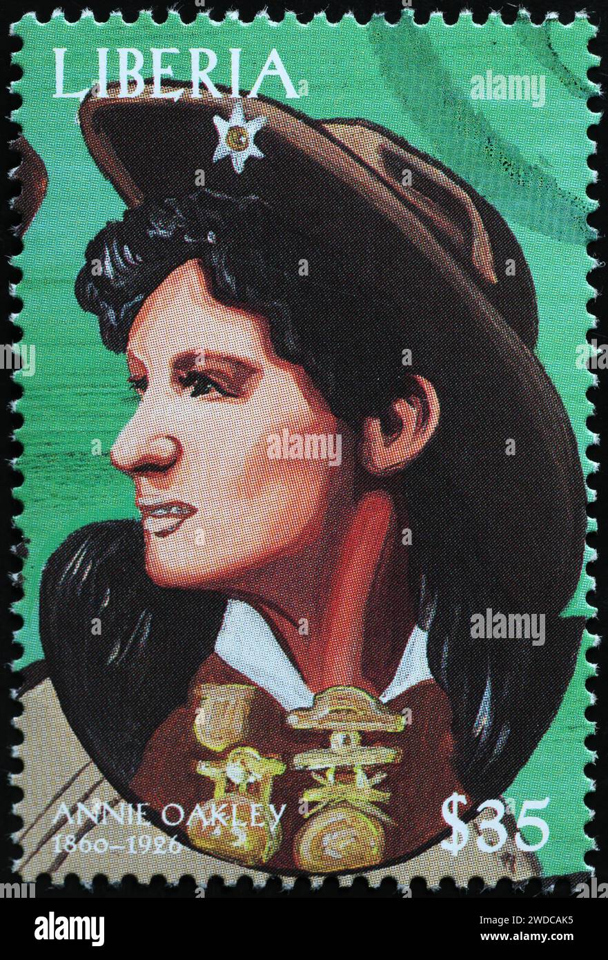 Annie Oakley sul francobollo di Liberia Foto Stock
