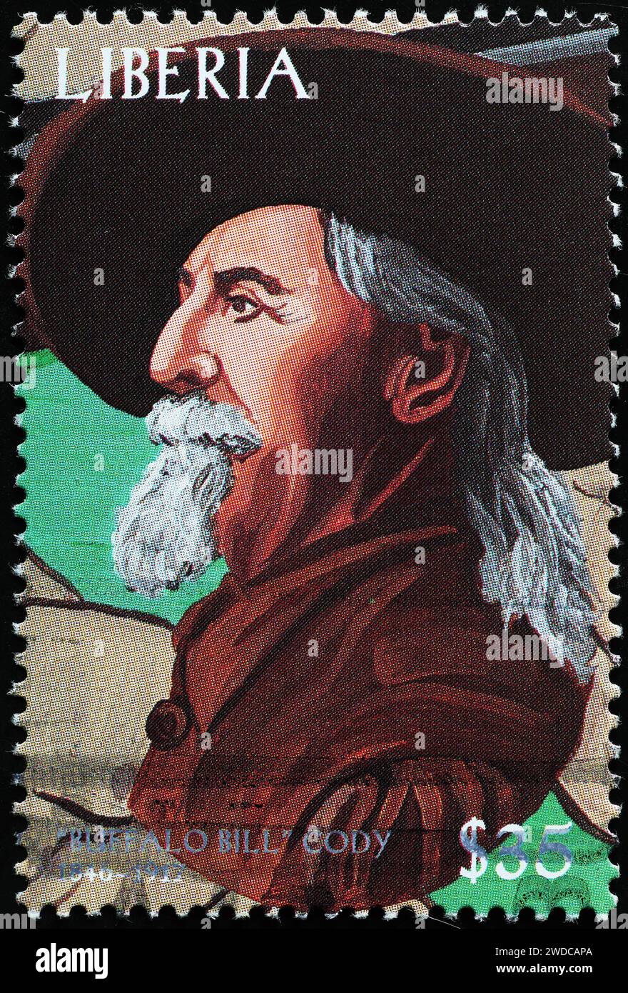 Buffalo Bill Cody sul francobollo della Liberia Foto Stock
