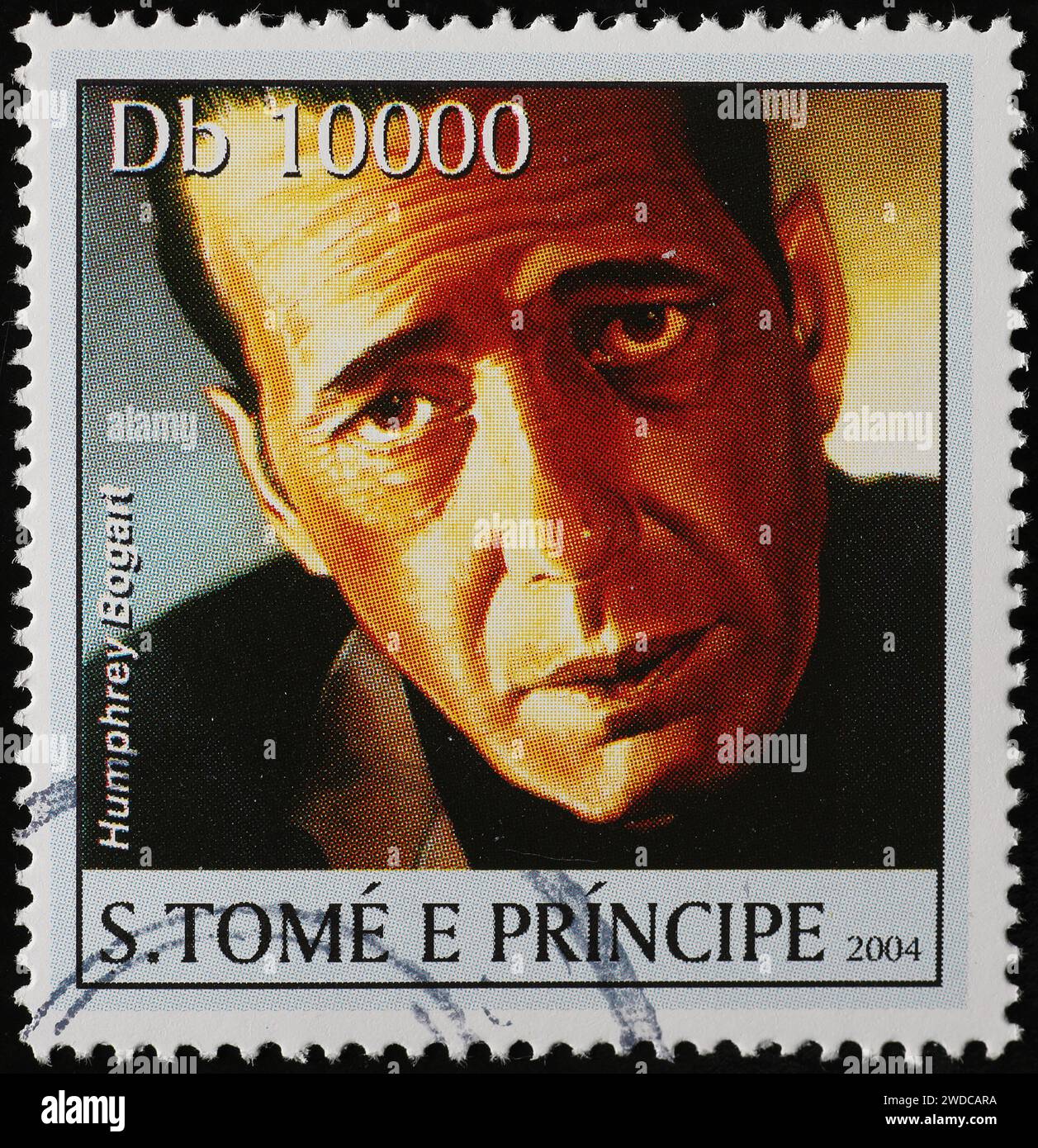 Primo piano di Humphrey Bogart sul francobollo africano Foto Stock