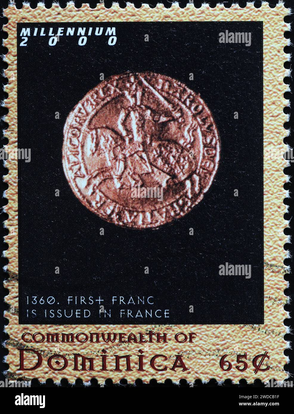 Primo franco francese emesso nel 1360 su francobollo Foto Stock