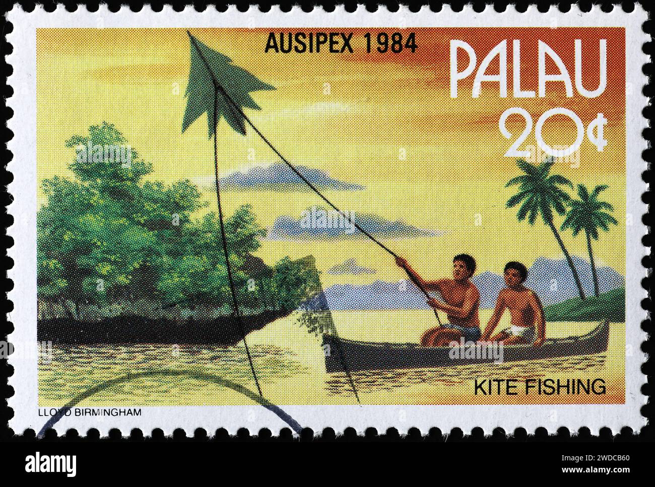 Pesca degli aquiloni sul francobollo di Palau Foto Stock