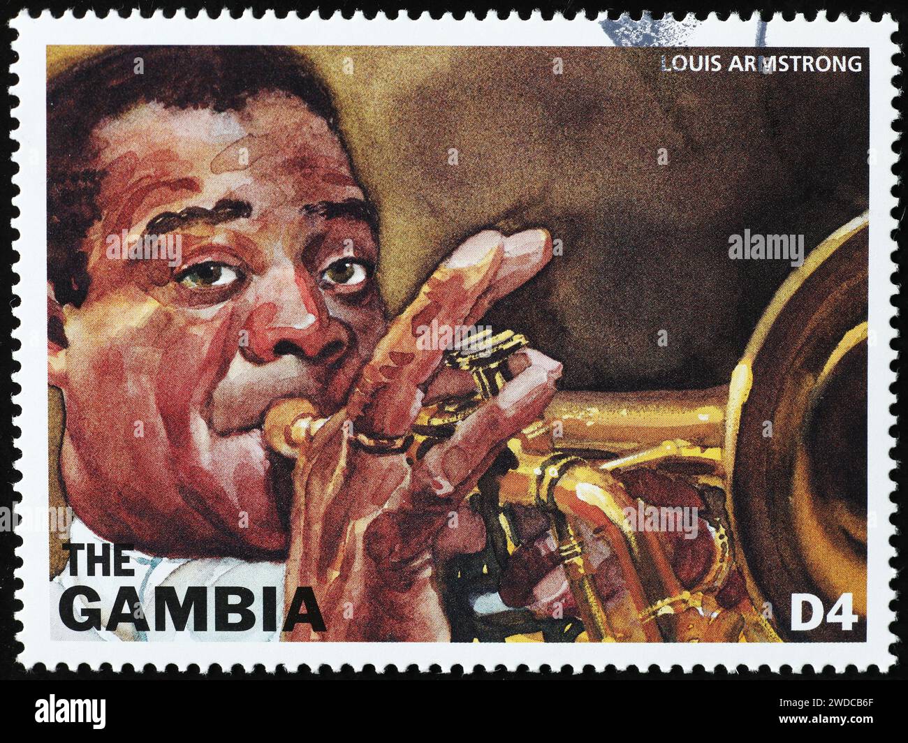 Louis Armstrong sul francobollo del Gambia Foto Stock
